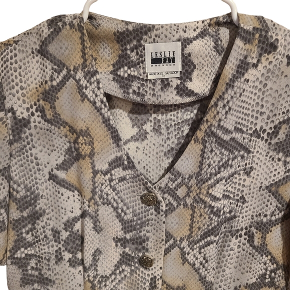 Vintage Leslie Fay Snakeskin Button Down Dress - Picture 4 of 5
